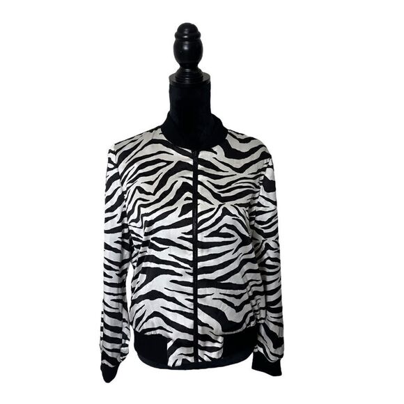 Alice + Olivia Reversible Zebra Feminist Bomber Jacket NWT Size Large - Picture 4 of 17
